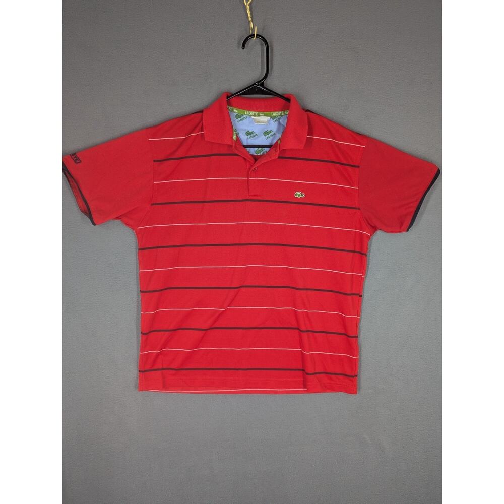Vintage Lacoste Polo Shirt Mens M Red Striped Embroidered Made in France